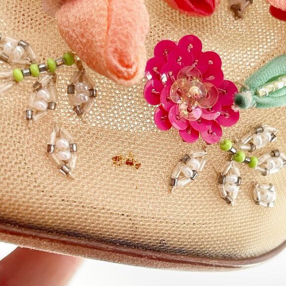 Manolo Blahnik Clizia Tan Mesh Bootie with Sequin and Floral Appliqué IT 40.5 - Picture 8 of 14